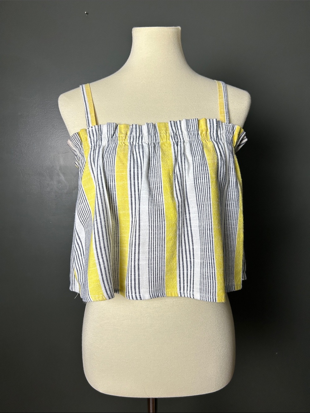 iris Yellow, White & Navy Striped Smocked Crop Top